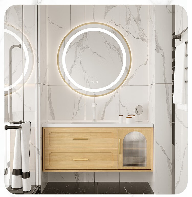 原木色浴室柜日式 北欧现代简约轻奢日式风格浴室柜组合实木洗手洗漱