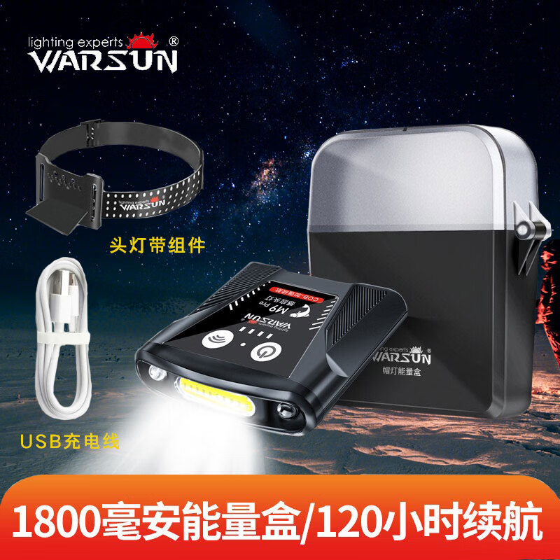 warsun沃尔森m9 黑色感应小帽夹灯 充电式强光超亮led头戴式帽檐夜钓