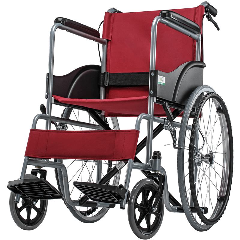 可孚 轮椅轻便可折叠老人代步轮椅车免充气便携式手推车老年车病人残疾人代步车 【钢管红色款】手动轮椅车