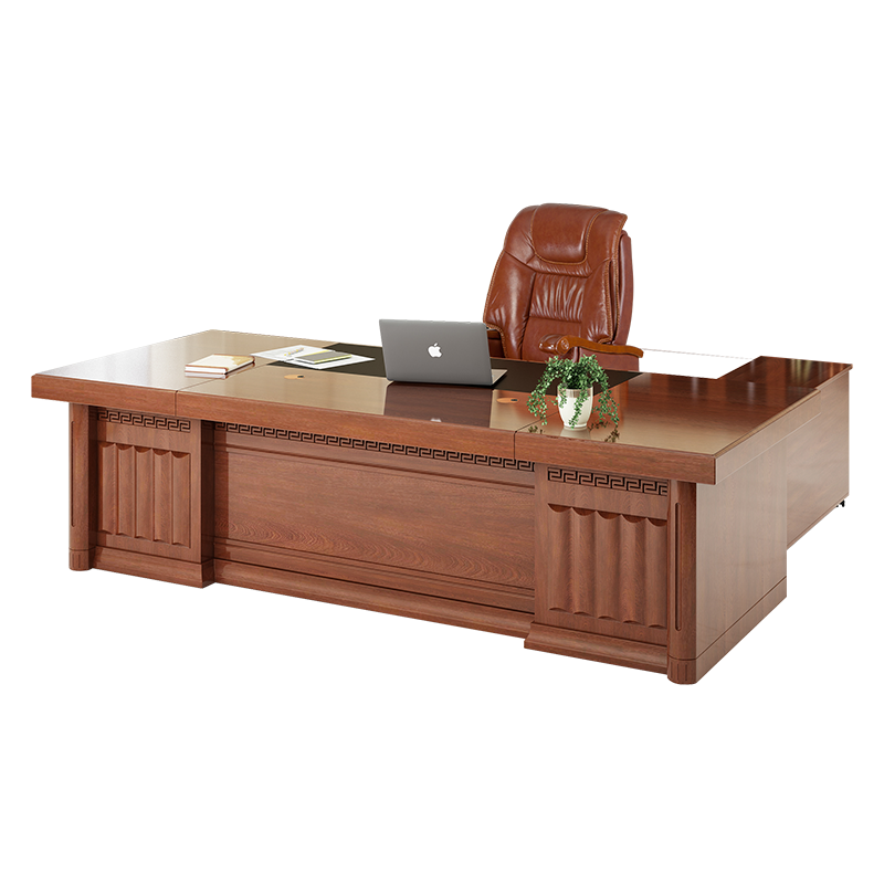 圣黎办公家具老板办公桌经理主管桌油漆老板桌大班台桌椅 2.4米老板桌+椅子+6门文件柜