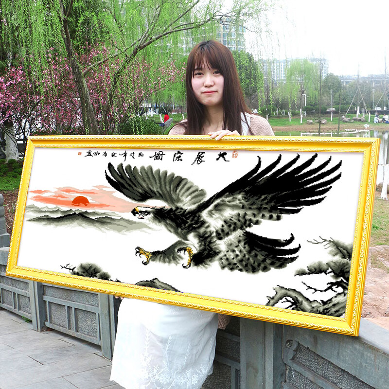 十字绣套件线绣自绣客厅玄关卧室办公室 【中格-3股棉线绣】105*55