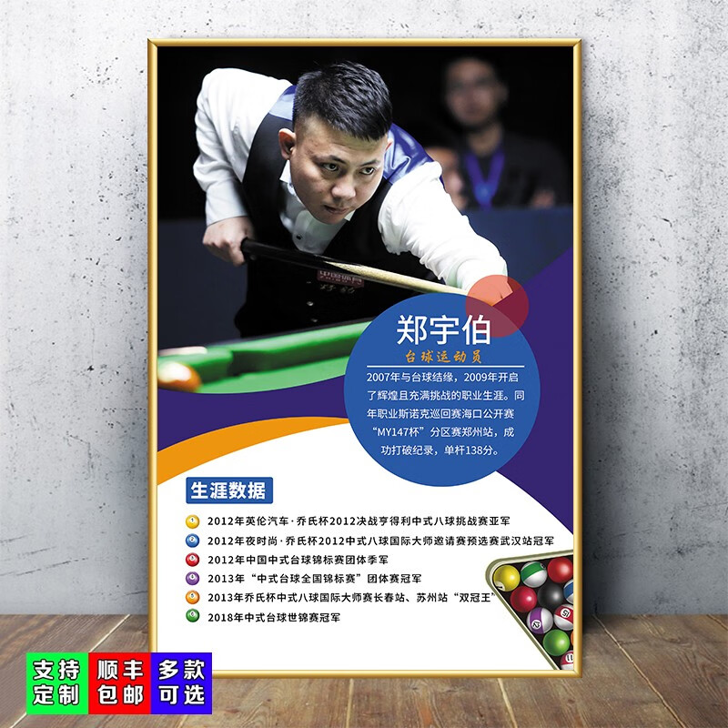 斯诺克俱乐部明星海报墙面背景壁画桌球室创意挂画 31-郑宇伯 60*90cm