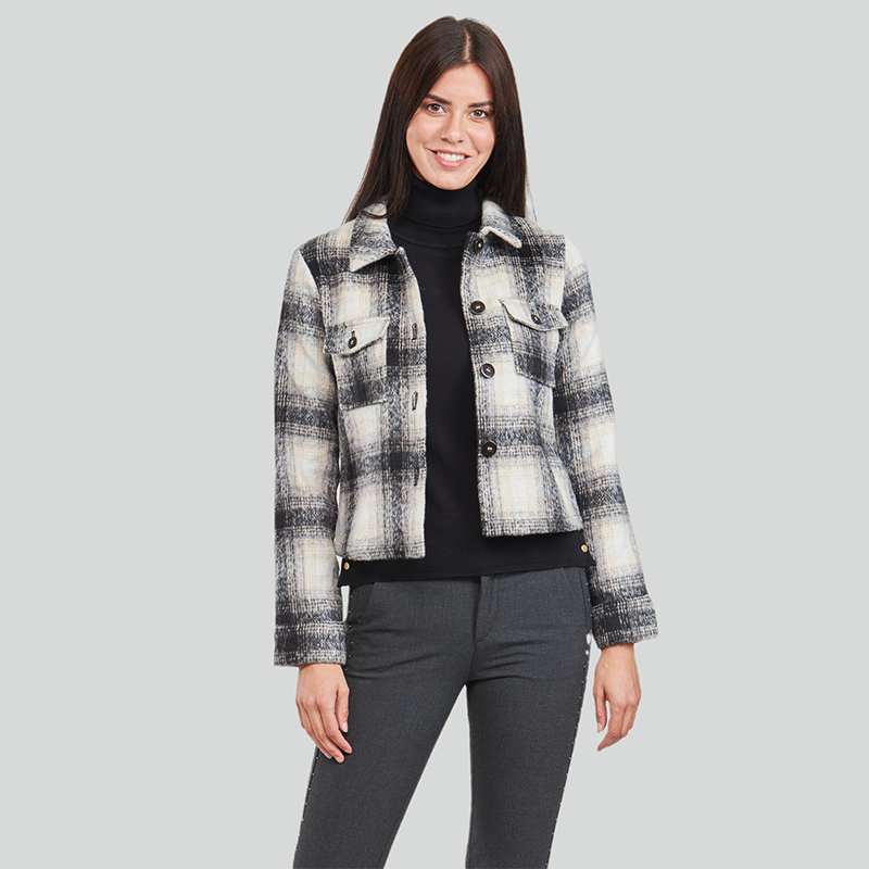 onlyonly女装短外套浅米色2024春秋新款日韩风韩版薄款修身显瘦格子多