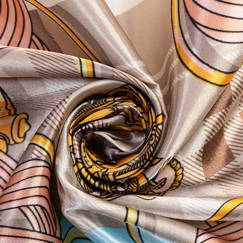 达芬奇密码专柜礼盒装 春秋缎面大方巾长巾丝巾女 新款欧美风 格拼链条 粉蓝