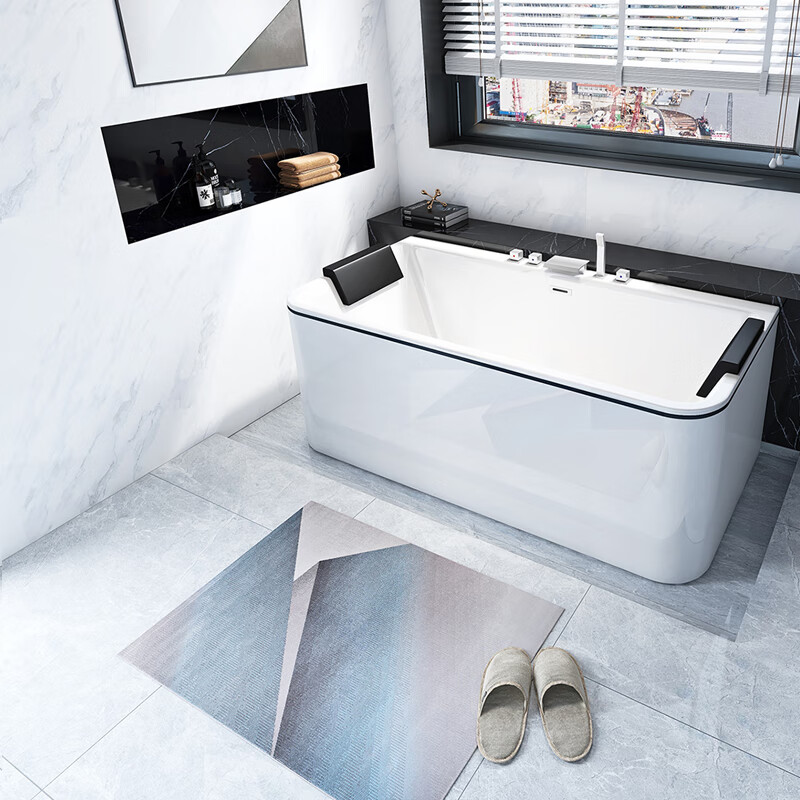 恒美乐浴缸一体成型按摩家用浴室亚克力泡澡成人 浴缸+白色五件套 1.4米
