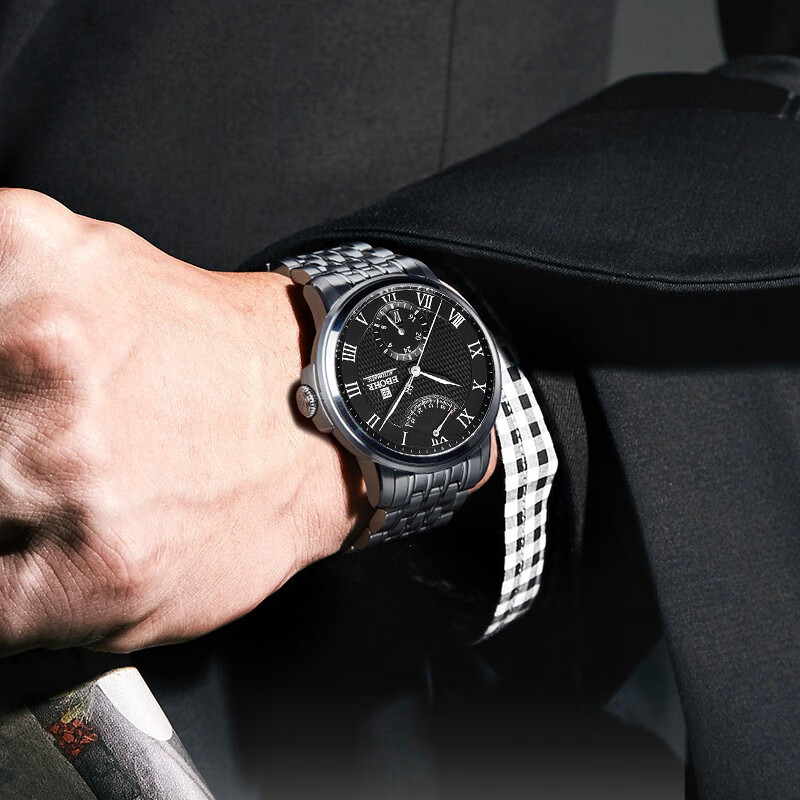 依波（EBOHR）【商场同款】大师系列手表男士自动机械表国表生日礼物防水送男友 酷雅黑 10840214