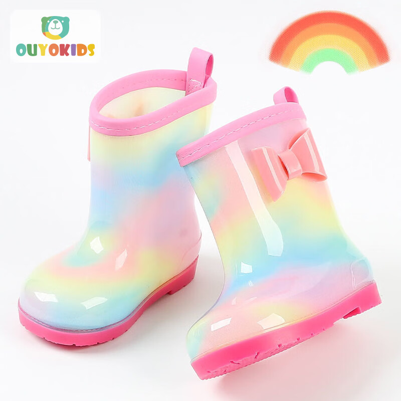 欧育 儿童雨鞋女童时尚卡通雨靴小孩水鞋中小童宝宝雨鞋B1771 粉色蝴蝶结180码（内长18cm)高性价比高么？