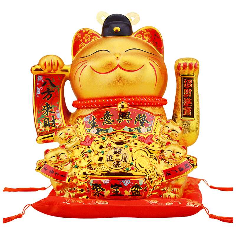 璞琪工坊招财猫摆件自动招手店铺开业收银前台新款电动摇手发财猫装饰礼物 12寸25厘米高 招财王