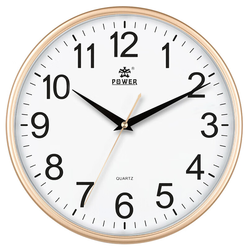 POWER霸王挂钟 客厅简约时钟创意静音挂墙电子钟 BW23008A 金色10英寸
