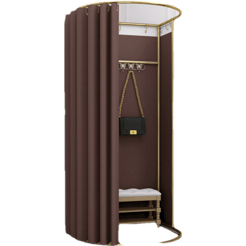 服装店展示架简易组装移动试衣间落地轨道折叠活动促销更衣室门帘 金色架子配咖啡色遮光布 黑白色架联系客服 官方标配