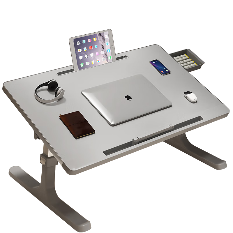 益威(EIEV)床上電腦桌書桌可折疊小桌子筆記本支架懶人可升降宿舍學(xué)生飄窗桌 灰-卡槽-防滑托-閱讀架60*40cm