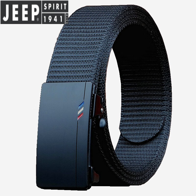 JEEP SPIRIT百搭尼龙帆布情人节皮带腰带裤带外内穿扣男士生休闲无牙无孔 321款:黑色 110cm
