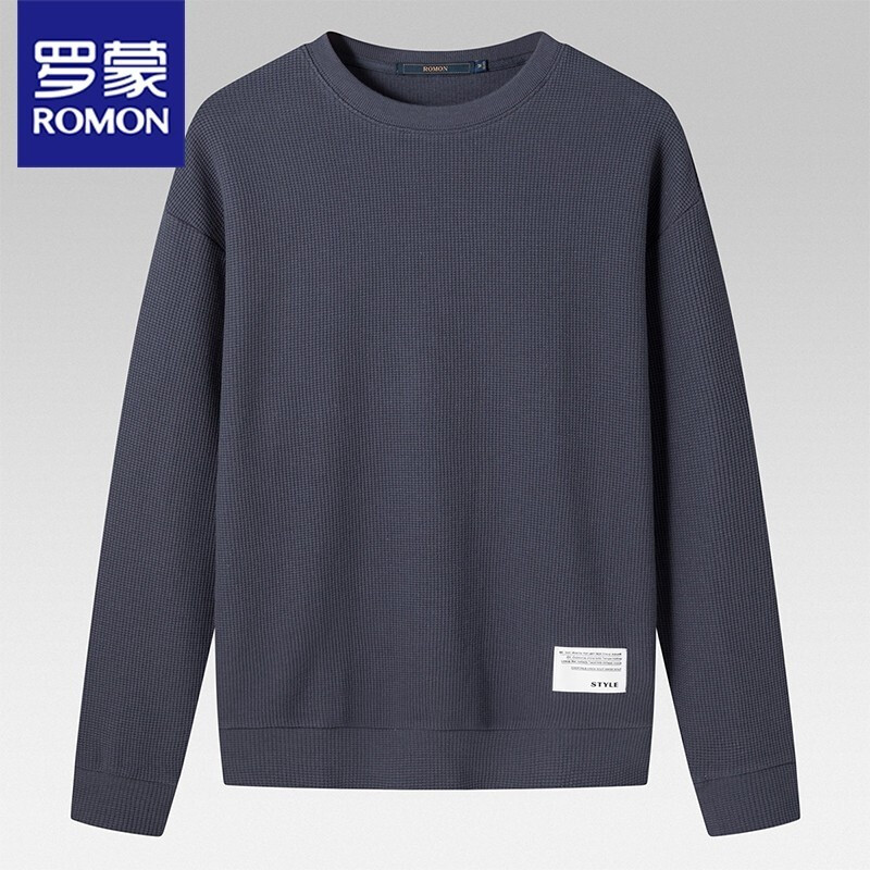 罗蒙（ROMON）华夫格卫衣男时尚舒适休闲T恤透气百搭男士卫衣打底衫