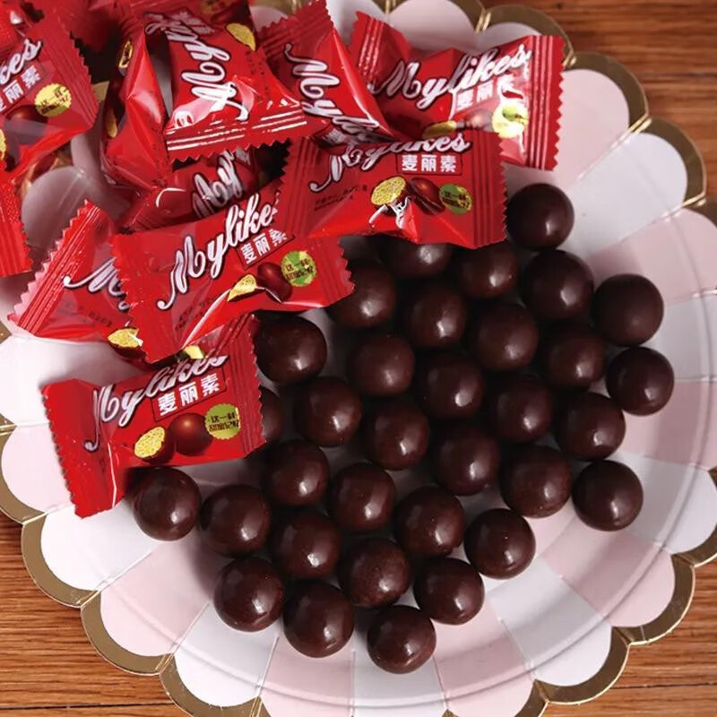 131052/金胜客 麦丽素黑巧克力豆独立包装儿童夹心糖果网红怀旧零食 100包