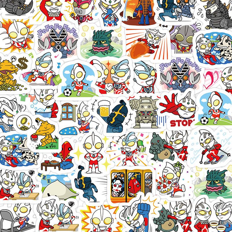 好沐音(haomuyin)120张卡通q版奥特曼贴纸可爱小怪兽儿童贴画手帐素材