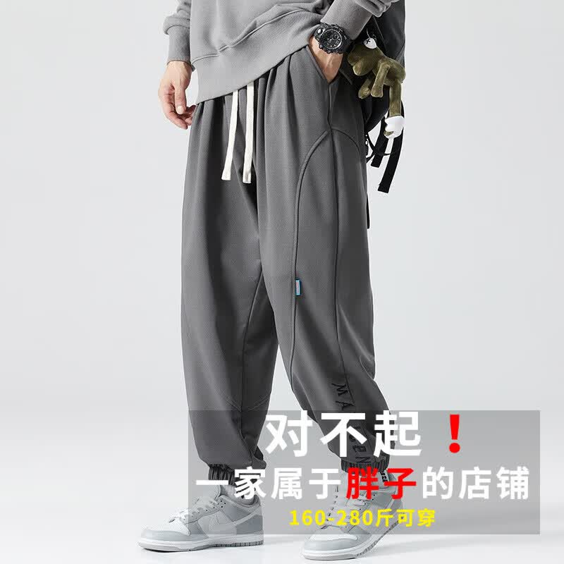 坦野春季新款大码男装休闲裤男潮胖子肥佬加肥大弹力束脚哈伦运动长裤 K3355深灰色 3XL【建议200-219斤】属于什么档次？