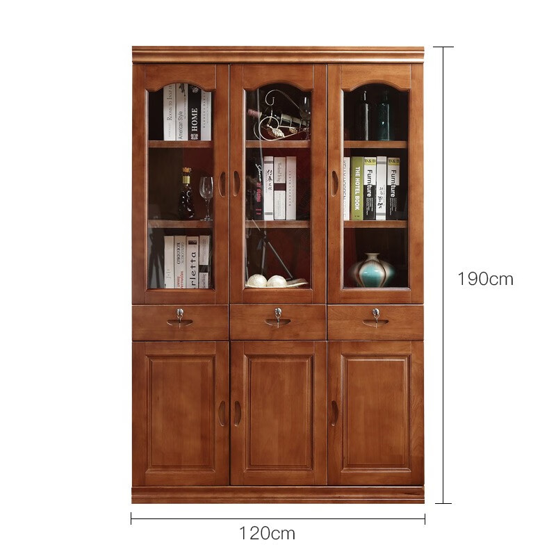 陈飞家具 中式实木书柜 两三门自由组合 办公书柜可用带锁书橱带玻璃