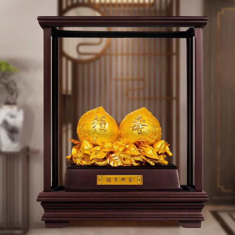 京峰阁 大号金箔福寿双全金寿桃摆件 送长辈老人生日礼物大寿贺寿礼品 金箔福寿双全