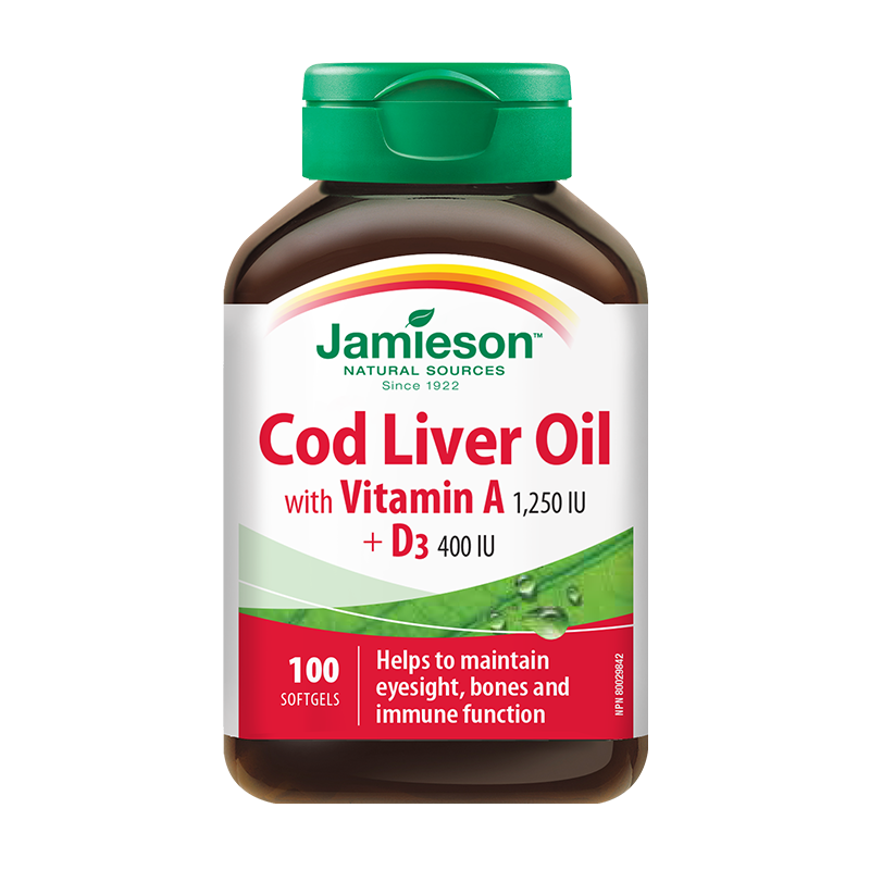健美生（Jamieson）鱈魚肝油軟膠囊 100粒/瓶含Omega3 DHA維生素AD3健腦健骨海外進口 【鱈魚肝油軟膠囊】100粒/瓶