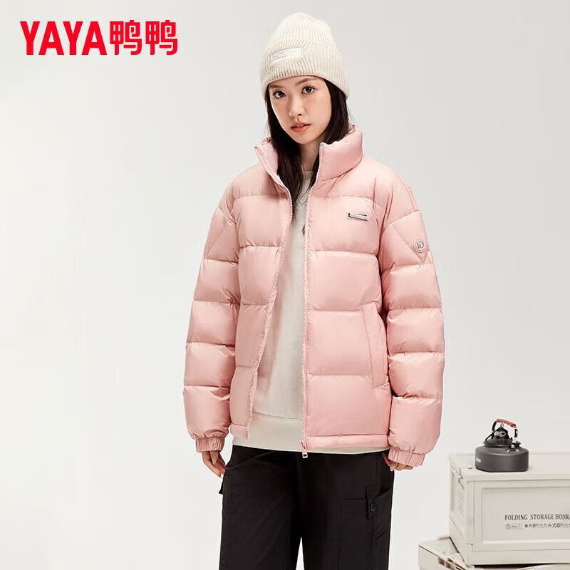 鸭鸭（YAYA）2025年冬季新款面包服羽绒服男女同款时尚短款立领保暖外套 青光黑色 M 【110-130斤】