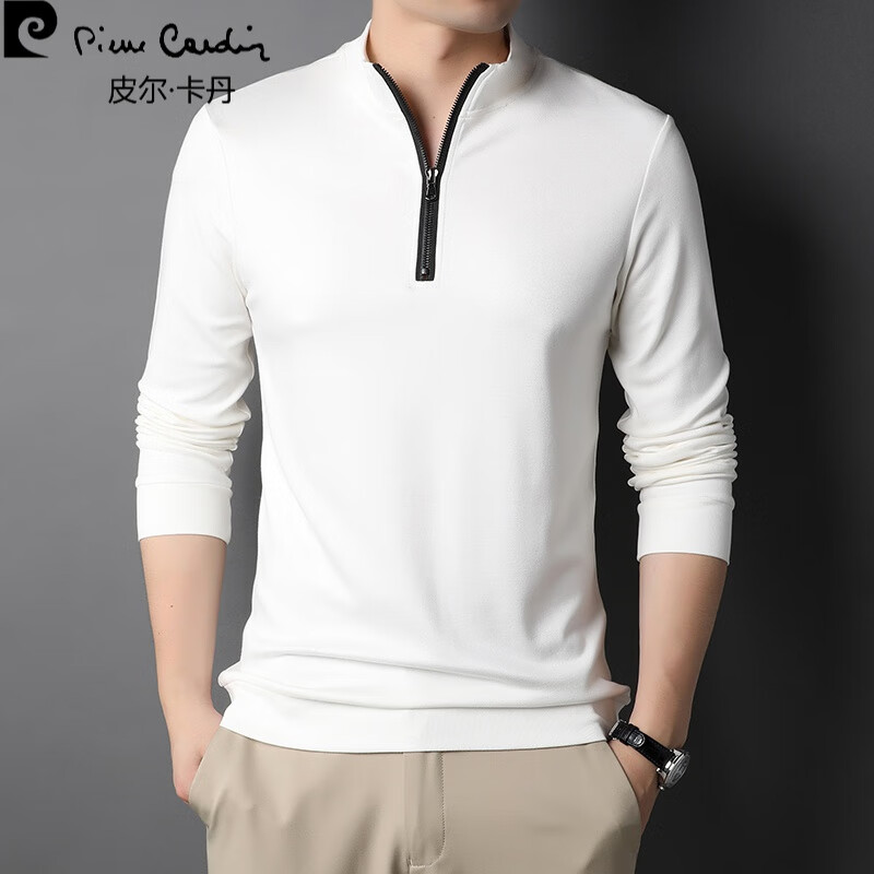 皮尔卡丹(pierre cardin)新款男宽松免烫长袖t恤秋季薄款立领男装上衣