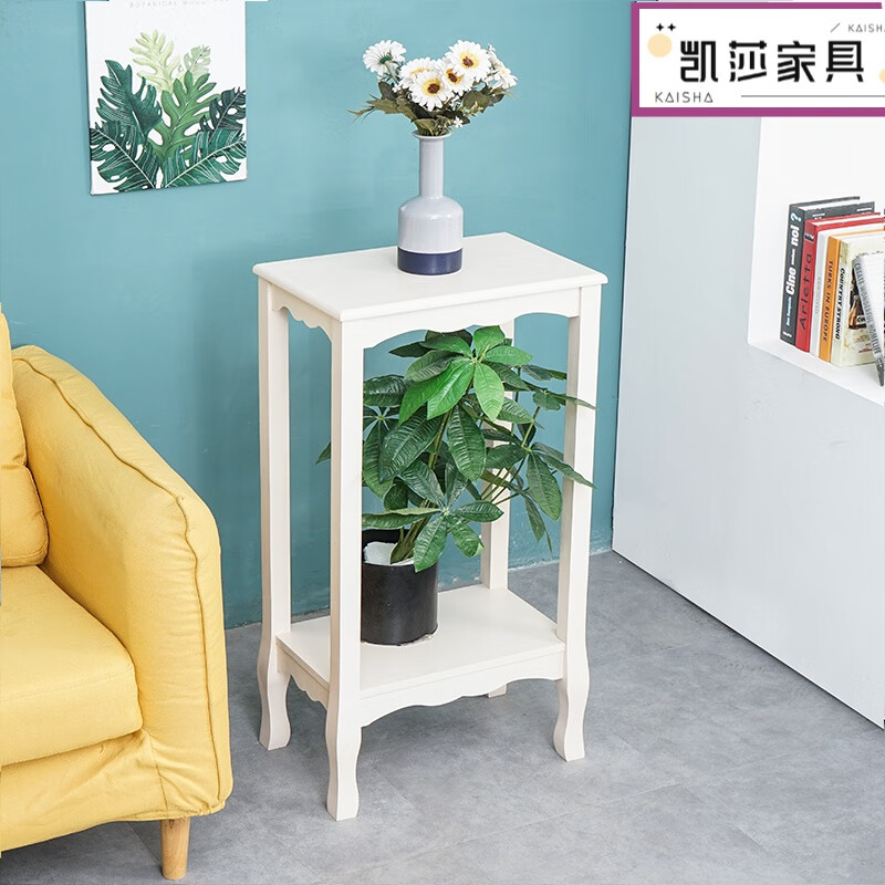 姚爸爸歐式花架歐式實(shí)木花架客廳多層花盆架陽臺(tái)落地式綠蘿架小型魚缸架 大號(hào)C50象牙白50*32*90