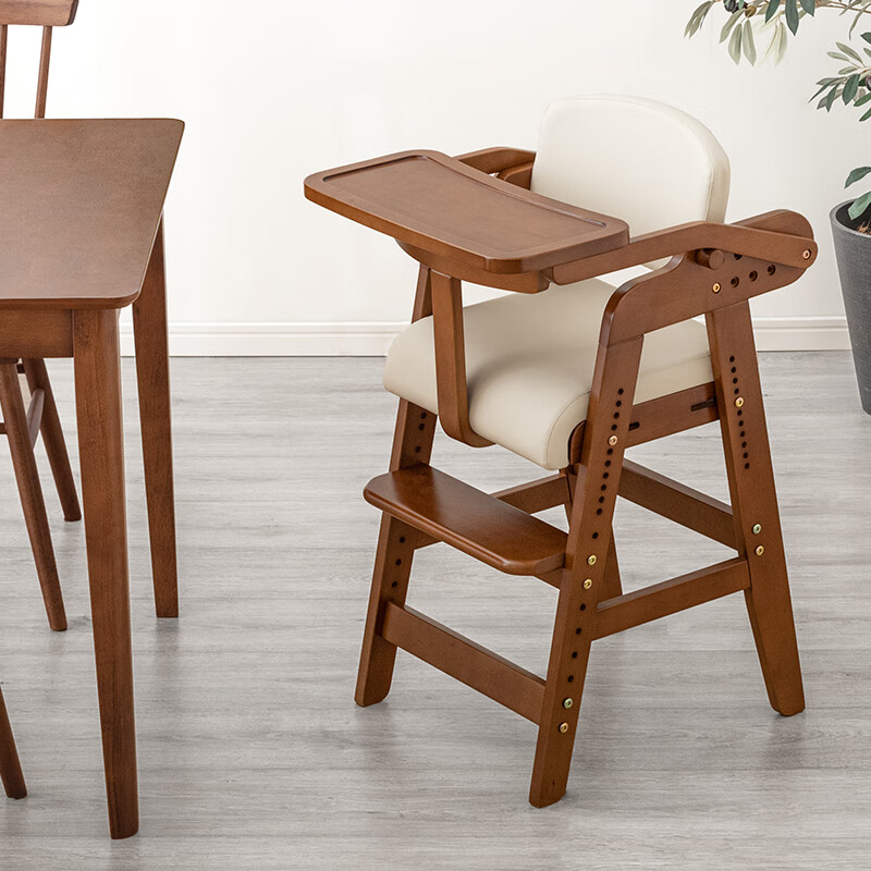 gen 日本儿童餐椅宝宝家用实木吃饭餐桌椅可升降成长椅婴儿座椅 咖啡
