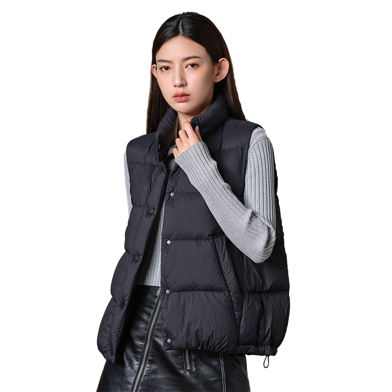 坦博爾羽絨服女短款女士馬甲背心鴨絨休閑保暖外套TD236006 黑色 2XL (180)