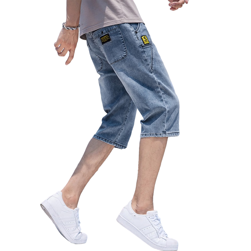 花花公子（PLAYBOY）牛仔短褲男2025夏季休閑男士七分褲寬松潮流彈力沙灘褲薄款直筒褲