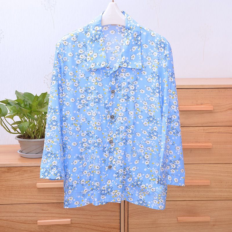 亚永凌女棉绸衬衫中长袖外穿开衫扣子人造棉单件上衣奶奶绵绸衣服 1号