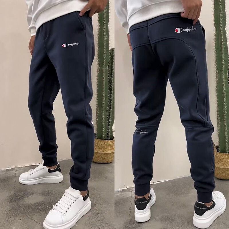 fmseruiosootd搭配篮球鞋的裤子 秋冬季针织加绒运动卫裤男潮牌刺绣