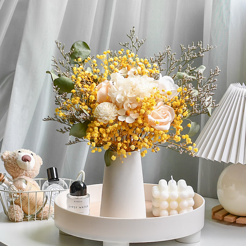 花语奇萌干花花束客厅摆设满天星玫瑰永生仿真花风干天然装饰香薰ins