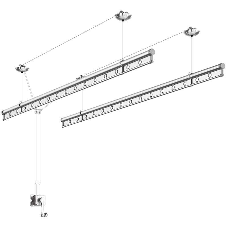 【免费安装】金贵夫人升降晾衣架阳台手摇晾衣杆凉台晒衣架晒被子室内双杆凉衣架 冰川银2.4米不含衣架