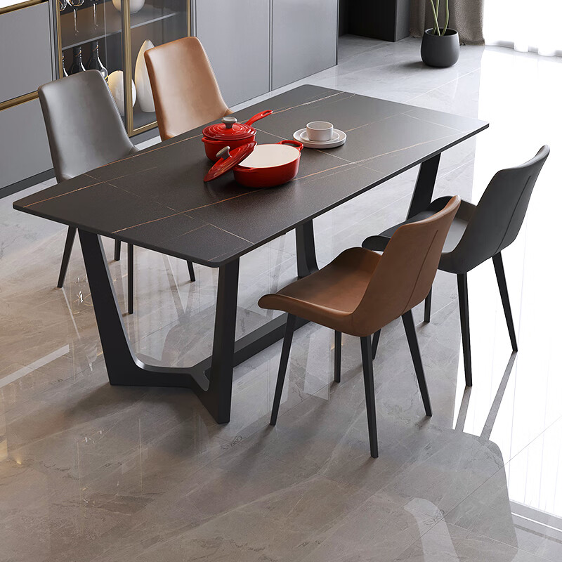 简约长方形家用大小户型吃饭桌子 劳伦黑金哑光岩板 【品牌直营】1