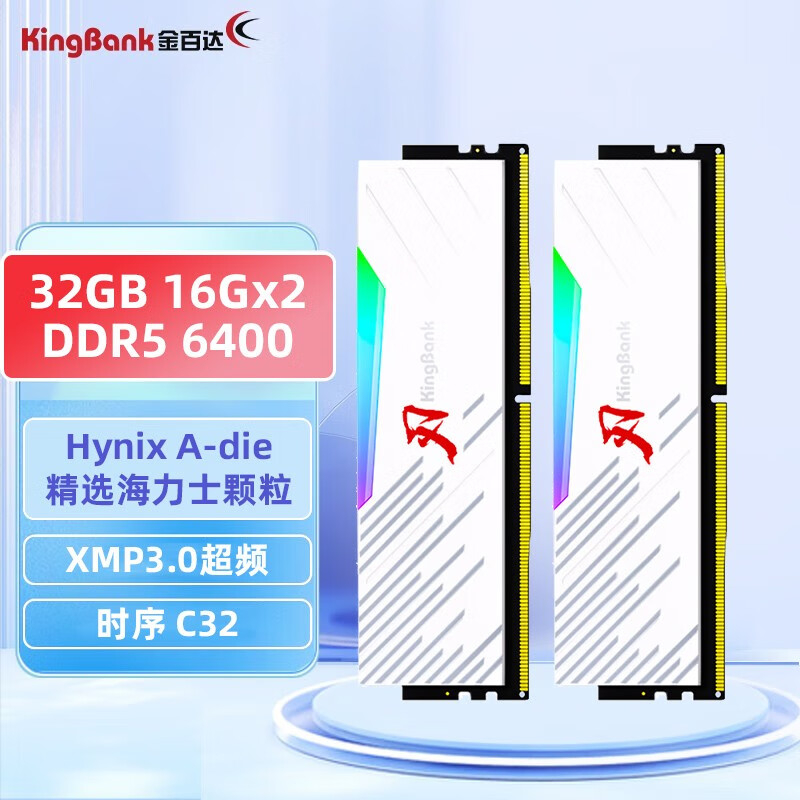 金百达（KINGBANK）DDR5内存 白刃/星刃 RGB灯条 6000/6400/6800高频内存 神光同步灯条 适配黑神话悟空 Deepseek硬件 刃32G(16G*2)6400RGB套条C32