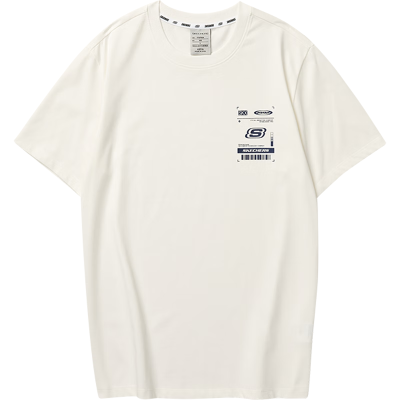 斯凯奇（Skechers）夏季男子透气针织短袖休闲上衣百搭圆领T恤衫L223M078棉花糖白2XL