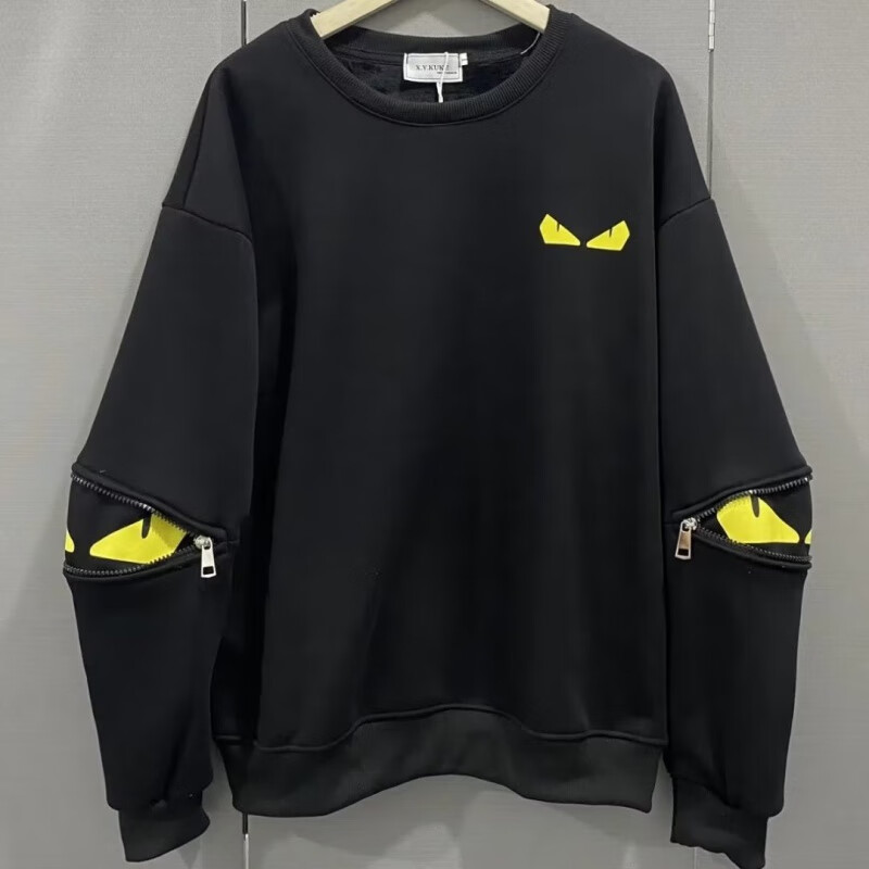 猎堰秋冬新款小怪兽眼睛刺绣拉链口袋卫衣宽松潮流小恶魔长袖网红同款