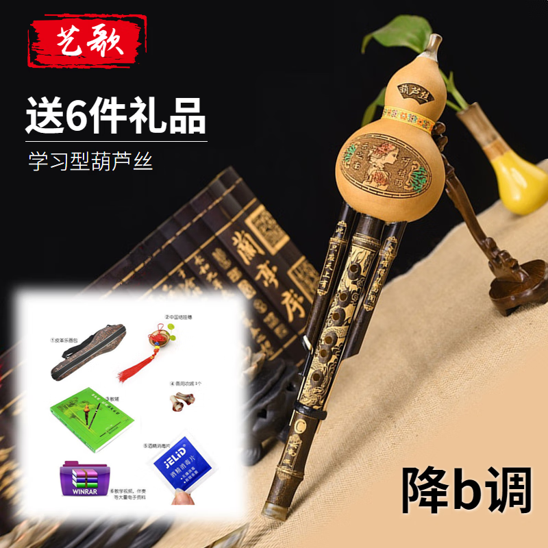 天然紫竹葫芦丝7孔初学者学儿童练习入门专业演奏葫芦丝荣凯乐器 降B调+全套配件+教材