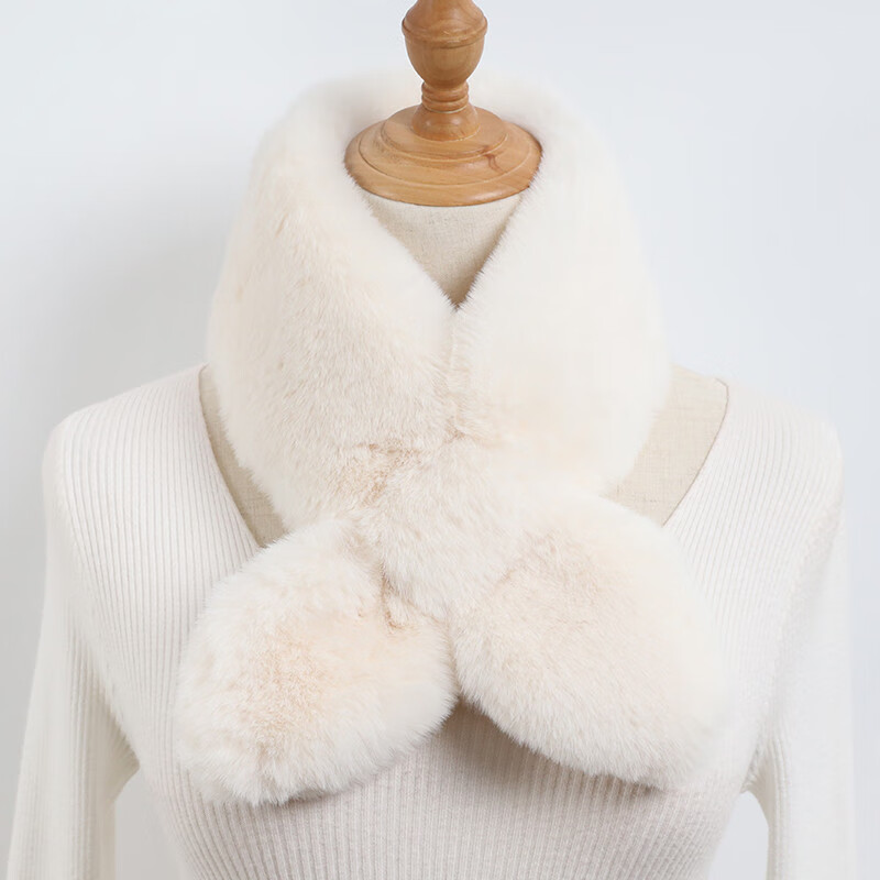 达芬奇密码 尖角日系冬季流行时尚可爱仿獭兔毛纯色围脖 尖角奶白