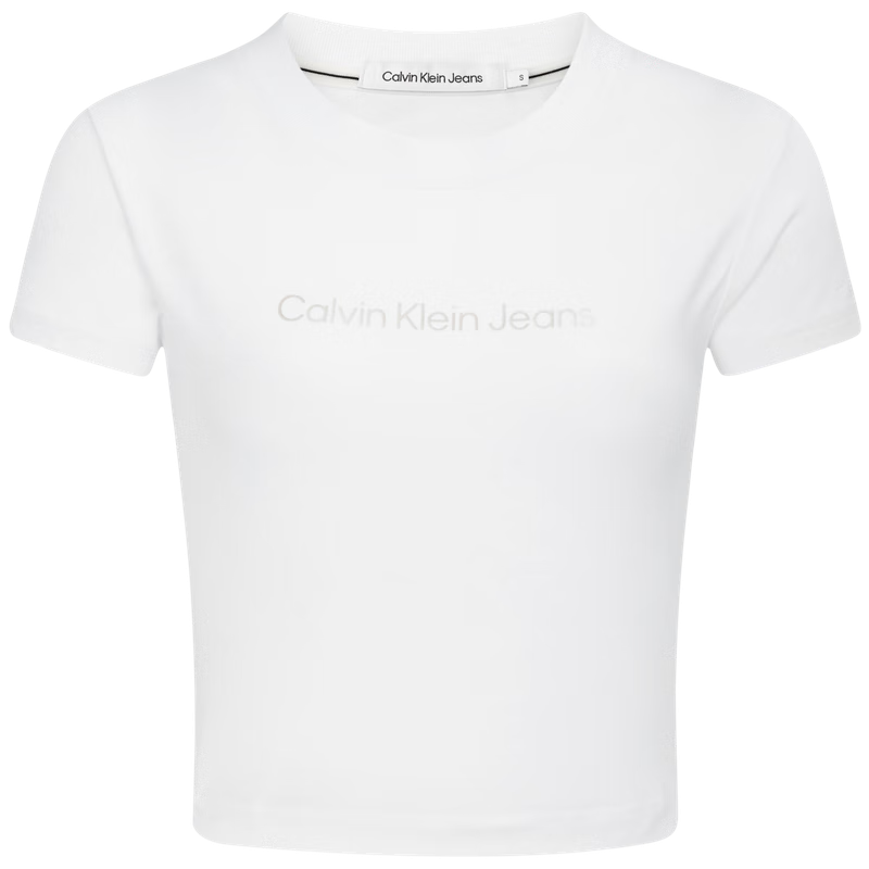 Calvin Klein Jeans夏季女士休闲ck印花百搭圆领辣妹短款正肩短袖T恤J221172 YAF-白色 L
