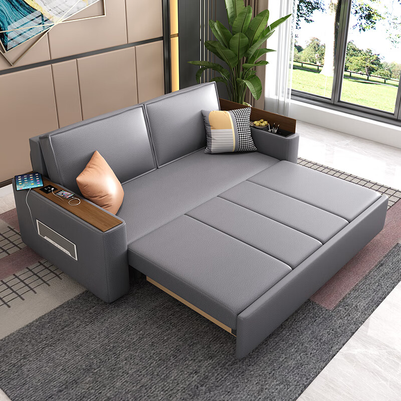 伸缩床 拆叠沙发两用床 沙发床两用多人位 客厅真皮沙发床多功能储物