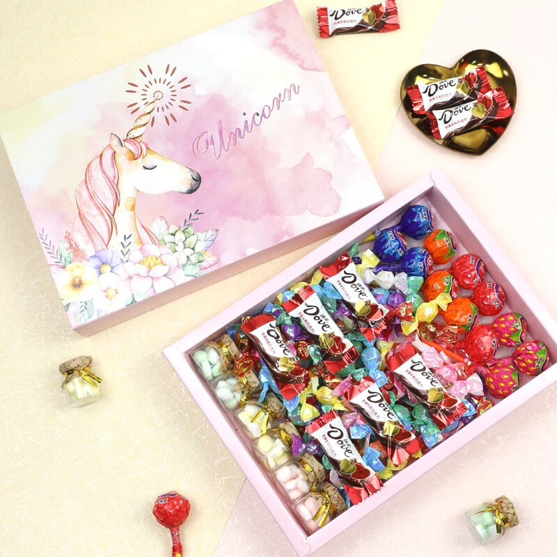 德芙巧克力礼盒糖果情人节礼物新年跨年年货礼盒新年礼物情人节送女友生日礼物真知棒棒棒糖果零食礼包 独角兽糖果礼盒