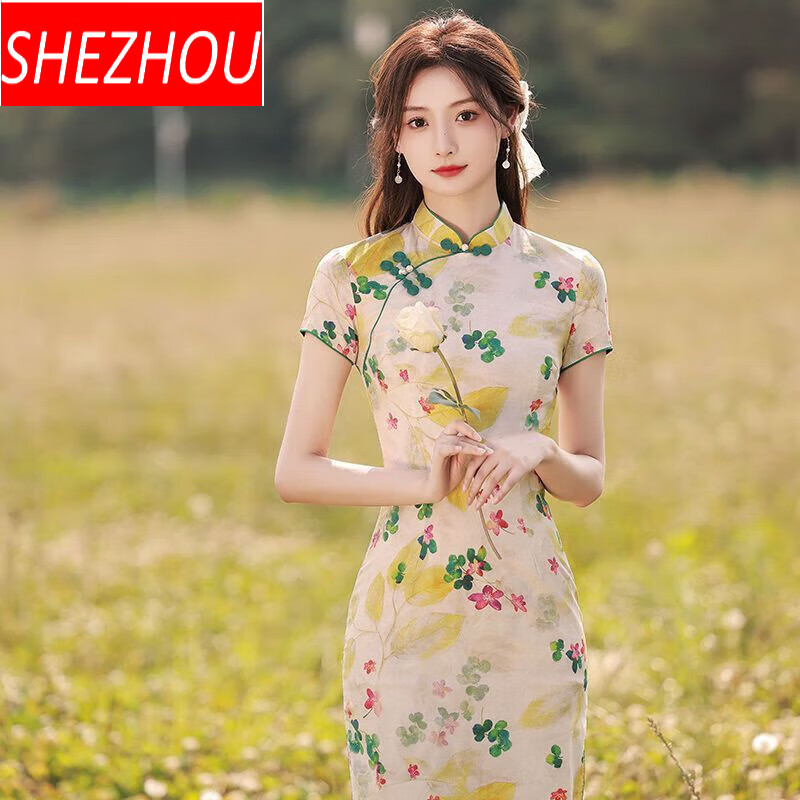 奢洲夏季旗袍裙改良古风气质高端淑女中长款收腰显瘦名媛连衣裙年轻款