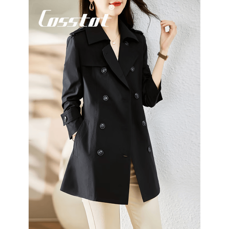 卡思彤（Cosstot）品牌女装 风衣外套女2023年春装新款女装小个子初春短款春秋大衣 黑色 L 【101-110斤】怎么看?