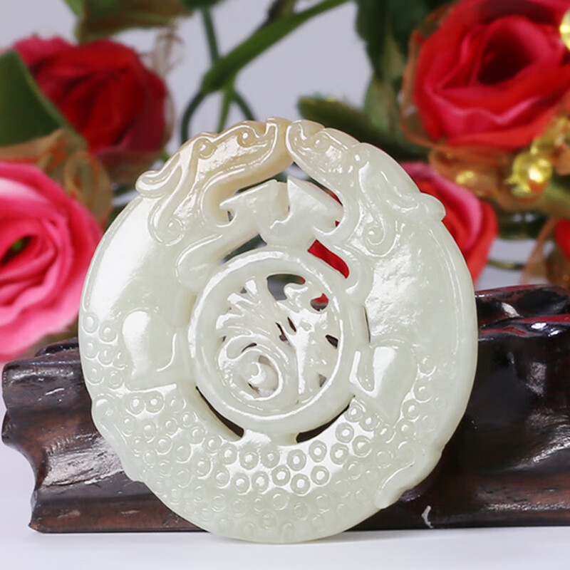 【珠宝严选】和田玉双龙平安玉牌吊坠男女士玉石礼物 贵圈珠宝玉器