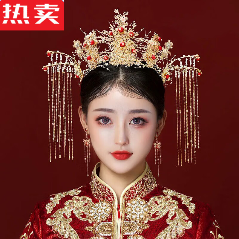 snqp新娘头饰中式2023新款大气凤冠一体秀禾服发饰步摇结婚女禾秀 主
