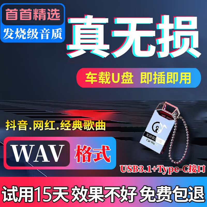 捷速优（zsuit）车载u盘无损音乐2023抖音热门流行WAV高音质立体环绕汽车优盘 32G真无损WAV格式500首+50视频