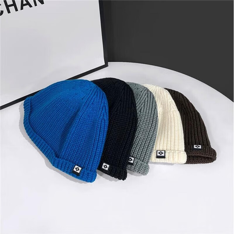 薄款无檐针织帽子男士女日系秋冬雅痞光头西瓜帽寸头瓜皮帽毛线帽 黑色