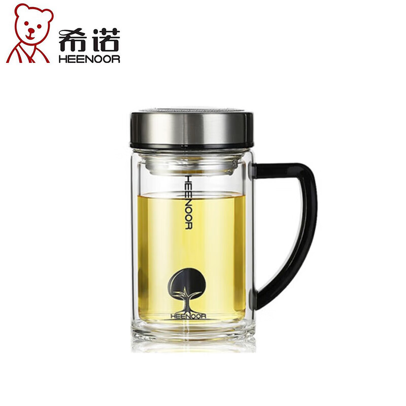 希诺 双层玻璃杯带手柄办公室泡茶杯过滤网玻璃杯XN-6720