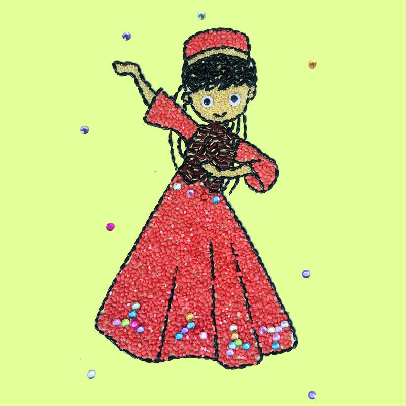 民族团结手工作品 儿童手工制作五谷杂粮豆子粘贴材料包种子画幼儿